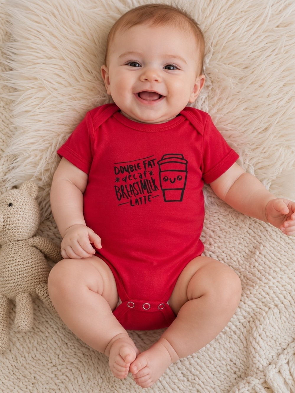 HG Creations Double Fat Decaf Breastmilk Latte Funny Baby Bodysuit Onesie Red